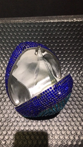 Sparkling shark themed diamond evening clutch with blue rhinestones and metal frame