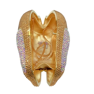 Sparkling crystal rabbit clutch bag in champagne gold with metal chain strap