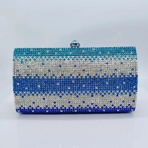 Luxury rhinestone clutch bag with blue and silver gradient crystals and jewel clasp