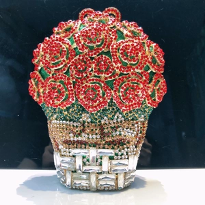 Sac De Soirée Panier De Roses Strass Cristal Métal Ajouré Pochette Pour Femmes Banquet Fête Sac À Main Luxe