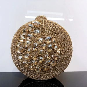 Round Evening Clutch Bag Metal Rhinestone Crystal Hollow Spiral Design Luxury Banquet Wedding Purse With Chain