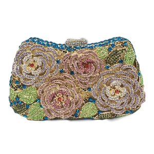Hollow Out Rose Flower Evening Clutch Bag For Women Metal Rhinestone Hard Shell Crystal Banquet Wedding Handbag