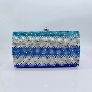 Blue gradient rhinestone evening clutch bag with crystal sphere metal clasp
