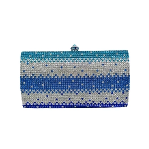 Elegant rectangle evening clutch bag with blue gradient rhinestones and luxury metal clasp