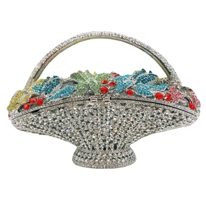 Luxury Rhinestone Evening Bag Crystal Basket Flower Handbag Wedding Party Clutch Metal Frame For Women