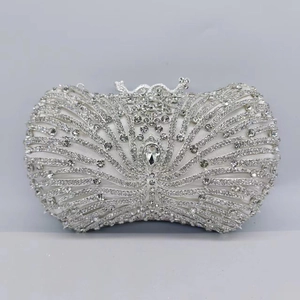 Rhinestone Evening Clutch Bag Hollow Metal Radiant Pattern Sparkly Wedding Party Banquet Handbag For Women