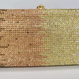 Rhinestone gradient evening clutch bag with rose gold to champagne crystals and top clasp