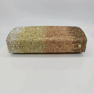 Elegant gradient rhinestone evening clutch with crystal studs and gold metal frame