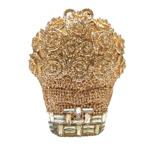 Sac de soirée luxueux en forme de panier de roses dorées avec cristaux et strass brillants