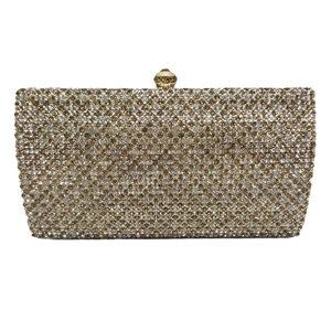 Sparkling crystal evening clutch bag with silver and brown rhinestone stripes for formal events