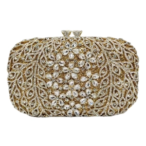 Rhinestone Evening Clutch Bag Metal Hollow Out Floral Crystal Hard Shell Luxury Purse For Women Party Wedding Banquet
