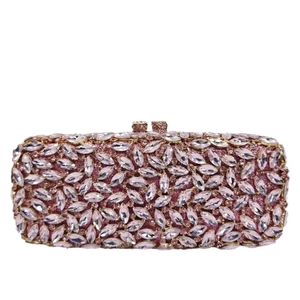 Pochette de soirée or rose élégante avec strass marquise étincelants pour les mariages