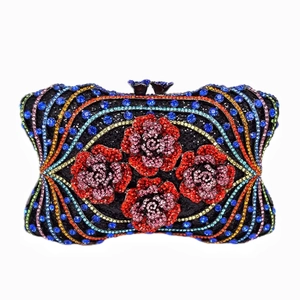 Luxury rhinestone evening clutch featuring colorful crystals and floral diamond design