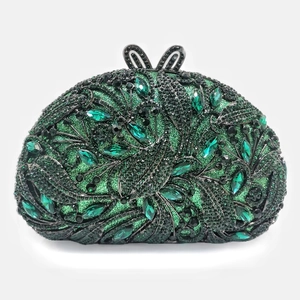 Elegant green crystal clutch bag with emerald gemstones and sequin embellishments