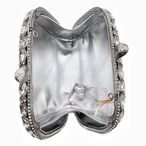 Pochette de soirée argentée avec strass de luxe pour mariages et événements élégants
