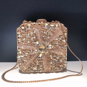 Hollow Rhinestone Evening Clutch Bag Alloy Metal Frame Sparkling Diamond Square Box Handbag For Women Party Banquet Wedding
