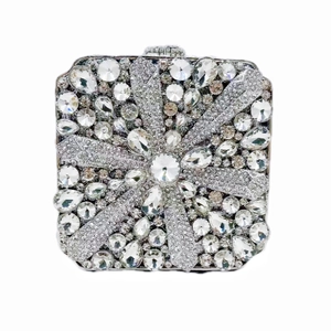 Square rhinestone dinner clutch bag with floral diamond patterns for party and evening