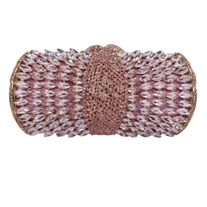 Pink rhinestone encrusted hollow metal evening clutch bag with sparkling crystal details