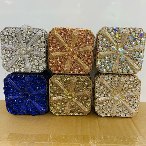 Selection of colorful rhinestone box clutch bags for evening parties and gala events