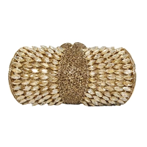 Luxurious gold hollow metal evening clutch with marquise crystals and sparkling rhinestones
