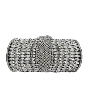 Luxury silver evening clutch bag with marquise-cut rhinestones and crystal clasp