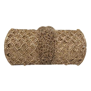 Pochette De Soirée Métal Strass Creux Cylindrique Banquet Mariage Sac À Main De Luxe Pour Femmes