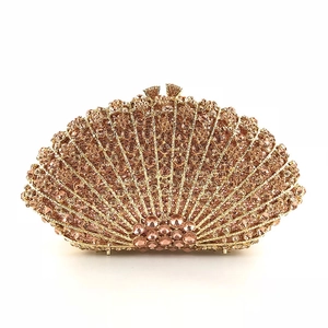 Detailed macro view of the fan-shaped evening clutch with sparkling crystal rhinestones