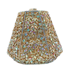 Luxurious gold floral diamond clutch bag with colorful rhinestones for evening parties
