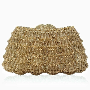 Pochette de soirée dorée élégante avec strass et texture luxueuse en cristal en éventail