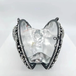 Pochette de soirée tête d'éléphant en cristal avec cadre ouvert et doublure argentée