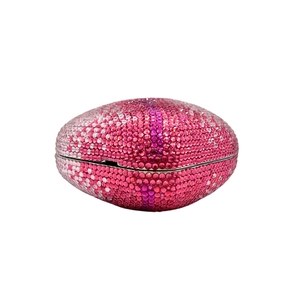 Sparkling gradient pink and purple football-shaped clutch bag with luxury rhinestones