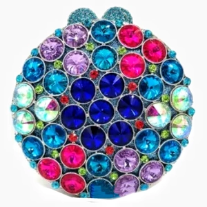 Sac pochette de soirée rond élégant avec cristaux colorés et base scintillante