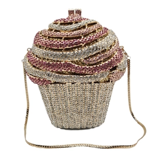 Luxury cupcake shaped evening clutch bag with sparkling pink and white rhinestones