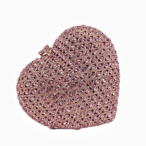 Pink heart-shaped luxury clutch bag with rhinestones for elegant evening parties