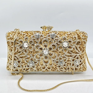 Luxus Legierung Strass Hohl Geschnitten Blumen Abendtasche Kristall Clutch Mit Kette Für Hochzeit Bankett Party Damen