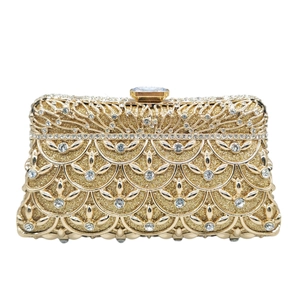 Pochette Da Sera Lusso Metallo Intagliato Strass Borsa A Mano Con Catena Per Festa Matrimonio Elegante Oro