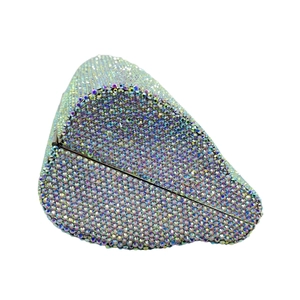 Luxurious heart-shaped rhinestone clutch bag with rainbow crystals and metal frame