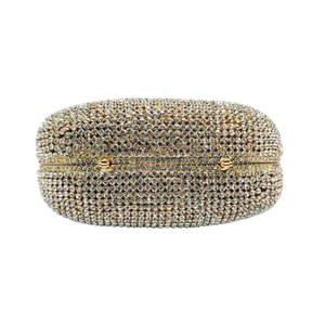Luxury rhinestone evening clutch bag with gold metal frame for formal dinner party