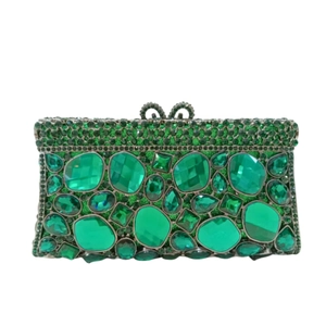 Elegante borsa da sera verde smeraldo con strass e cristalli sfaccettati di lusso