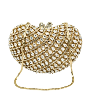 Rhinestone Evening Clutch Bag For Women Heart Shaped Crystal Luxury Party Wedding Purse With Metal Chain Strap