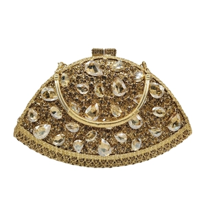 Evening Clutch Bag Hollow Out Alloy Metal Rhinestone Gold Party Wedding Handbag With Detachable Chain Strap For Women