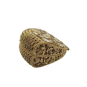 Exquisite gold heart shaped hollow evening clutch bag with sparkling rhinestone embellishment