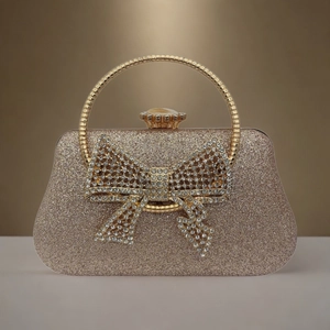 Evening Bag Clutch Handbag With Rhinestone Bowknot Glitter Hard Shell Metal Ring Handle For Wedding Party Formal Event