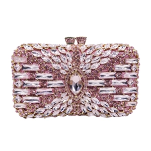 Luxury Rhinestone Evening Clutch Bag Radiant Crystal Hollow Metal Hard Case Handbag For Women Formal Banquet Party Wedding