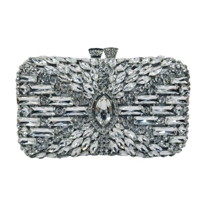 Elegant silver rhinestone clutch bag with luxury metal frame for evening parties