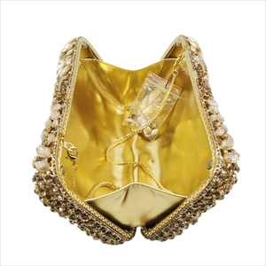 Luxurious rhinestone evening clutch bag with gold lining and metal chain strap