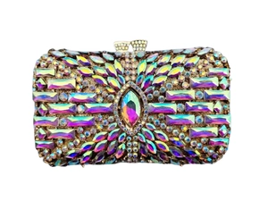 Detailed macro of rhinestone evening clutch with radiant gem pattern and metal clasp