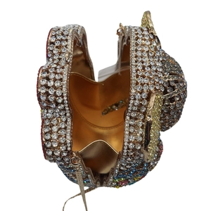 Luxury cat shaped evening clutch with handcrafted multicolored rhinestones and gold chain