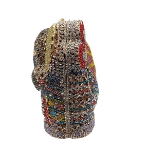 Artistic elephant-shaped evening clutch bag adorned with colorful sparkling crystals