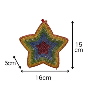 Rainbow star rhinestone clutch bag with 16x15x5cm dimensions, cannot fit a mobile phone